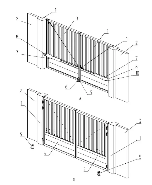 Схема монтажа распашных ворот: встроенный с открыванием наружу